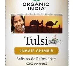 Ceai Tulsi (Busuioc Sfant) cu Lamaie si Ghimbir | Antistres Natural & Reinsufletire, Organic India cutie 100g